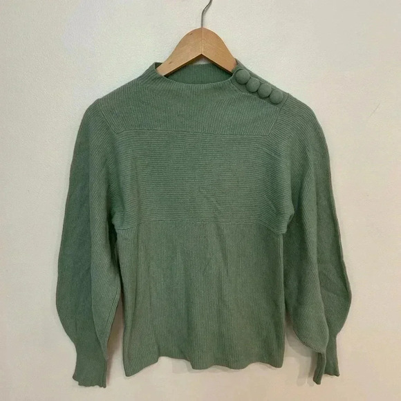 Rebecca Taylor Mint Wool Blend Mock Neck
Ribbed Balloon Sleeve Button Sweater XS - Picture 3 of 13